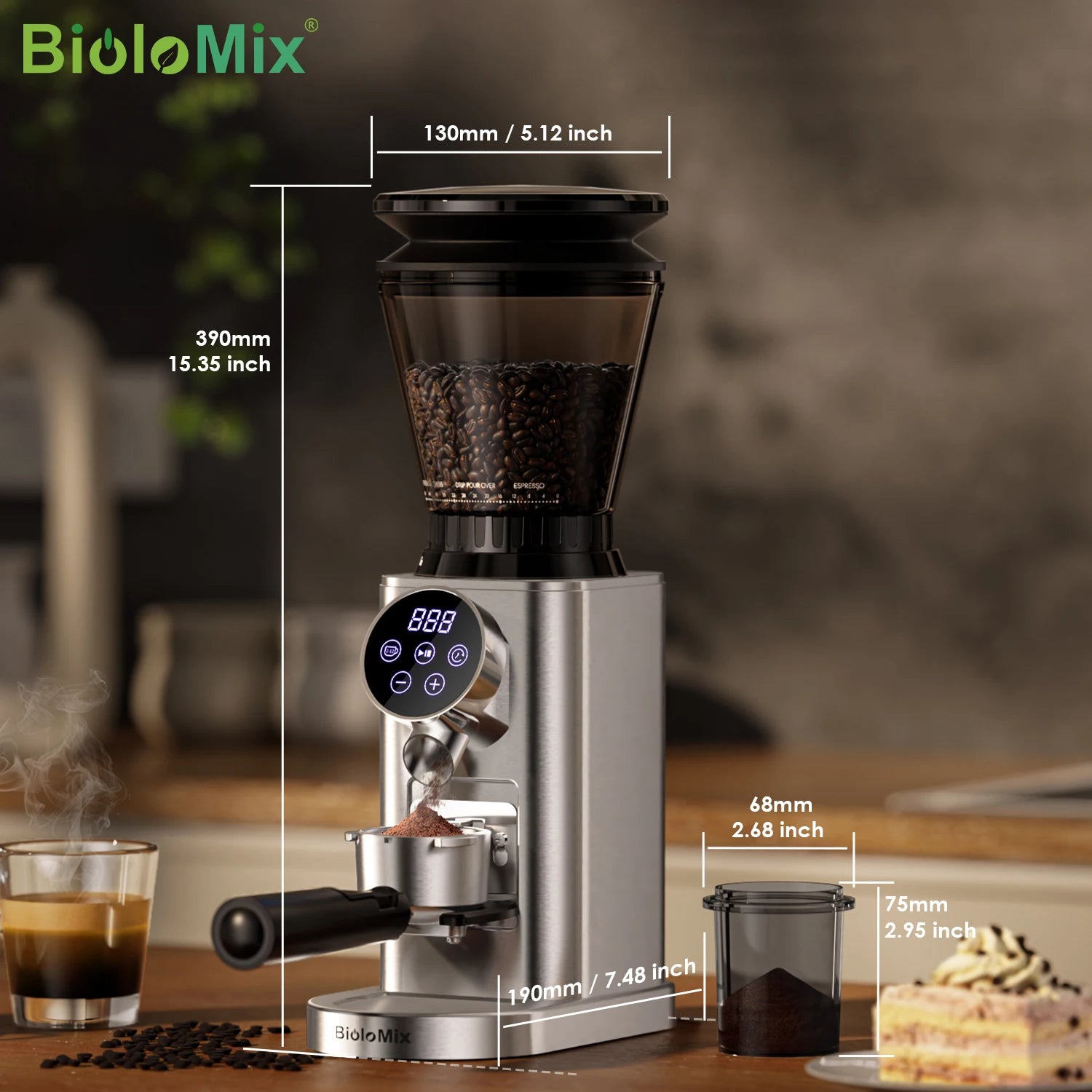 Molinillo de Café de Rebabas Cónicas BioloMix CG210 – 48 Ajustes para Espresso, Filtro y Prensa Francesa